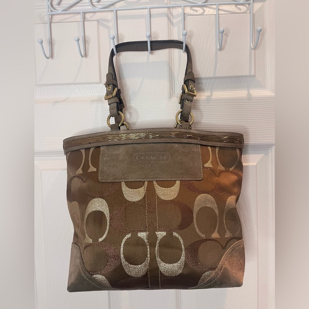 Coach Vintage Bronze / Brown /Copper Beaded Detail Tote